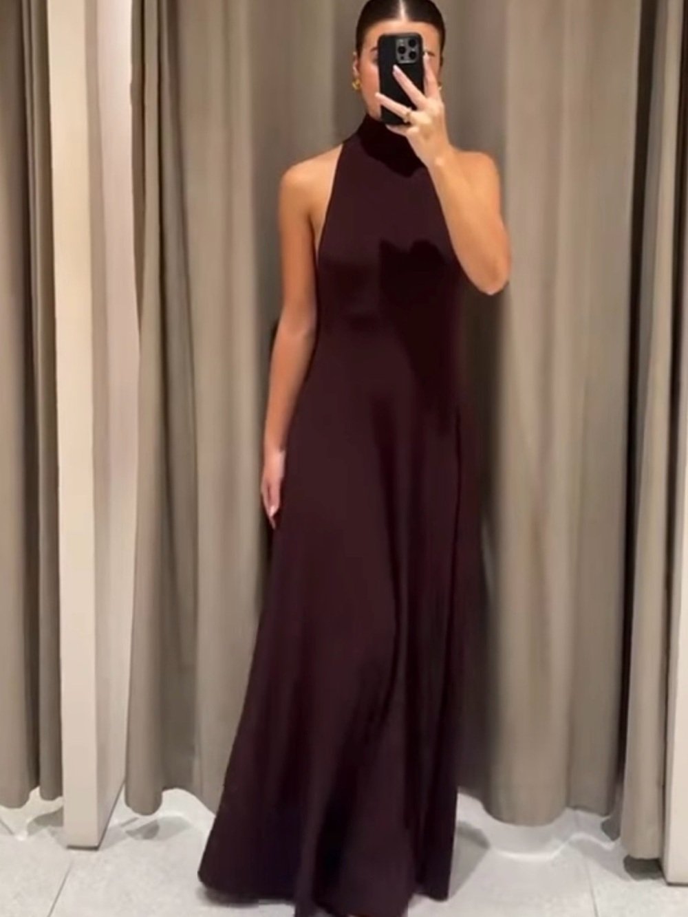 Zara Sleeveless High-Neck Maxi Dress in Dark Brown